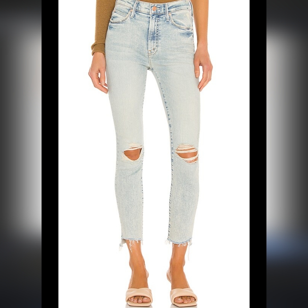 MOTHER High Rise Light Blue Distressed Jeans